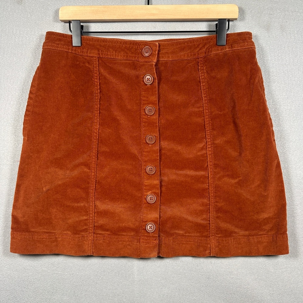 Knox Rose Women Burnt Orange Corduroy Button Front Mini Skirt Size 12 Rust Boho